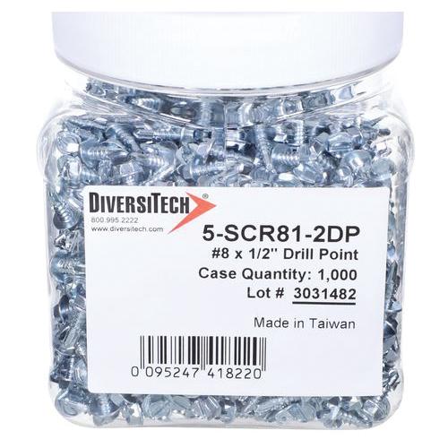 DiversiTech® 5-SCR81-2DP Sheet Metal Screw, #8 Thread, 1/2 in OAL, Steel, Silver
