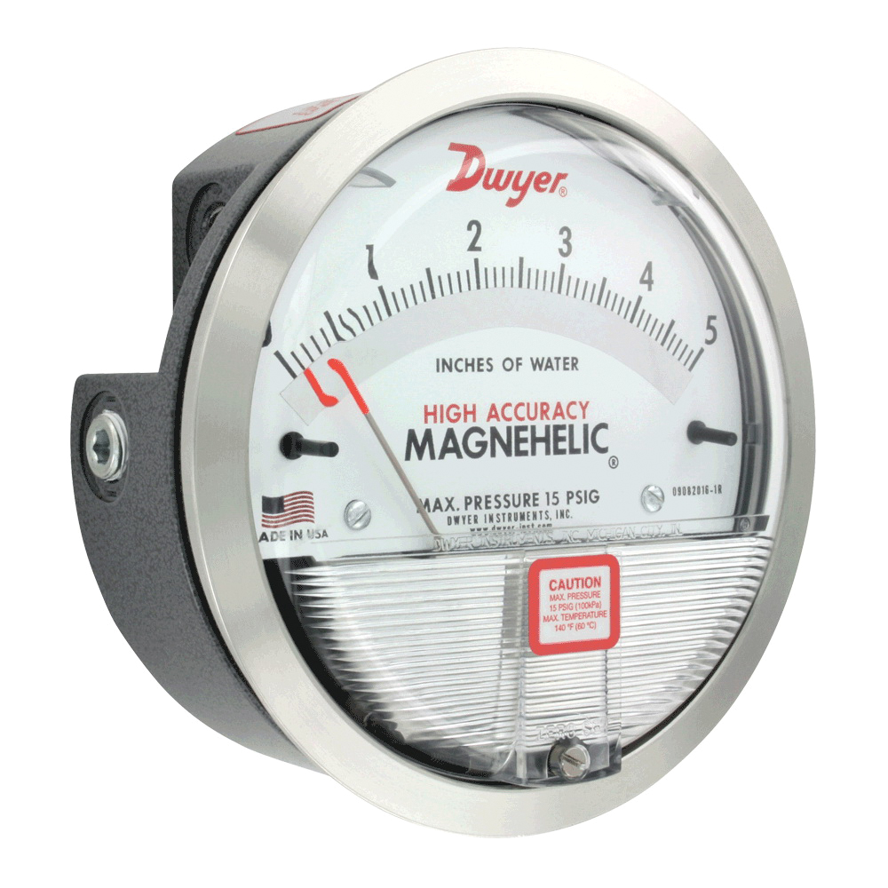 Dwyer® 2003 Magnehelic Differential Pressure Gauge, 4 in Dial, 0 to 3 in-WC, 1/8 in
