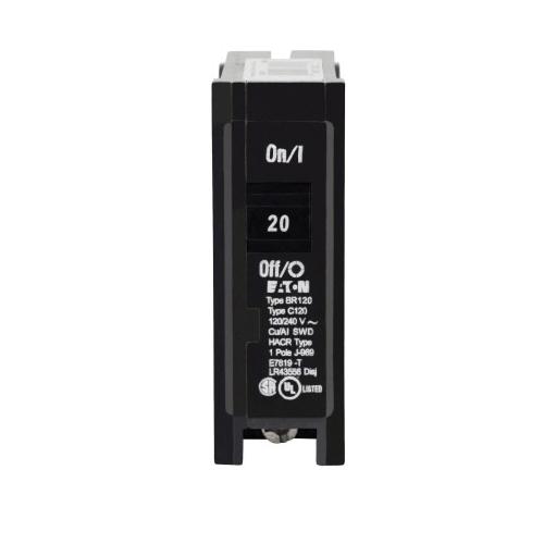 EATON BR120 Molded Case Circuit Breaker, 120/240 VAC, 20 A, 10 kA Interrupt, 1 -Pole, Thermal Magnetic Trip thumbnail 2
