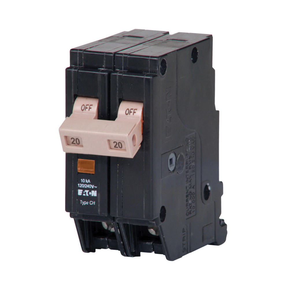 EATON CHF220 Circuit Breaker, 120/240 V, 20 A, 10000 A Interrupt, 2-Pole, Trip Flag, Thermal Magnetic Trip