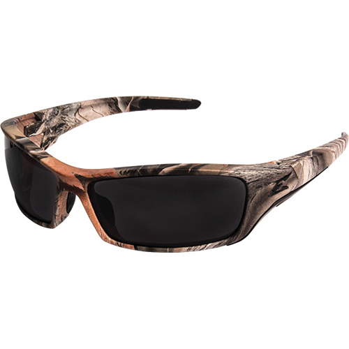 EDGE® SR116CF Safety Glasses, Universal, Smoke Lens, Scratch-Resistant Lens, Forest Camouflage Frame, Flexible Temple
