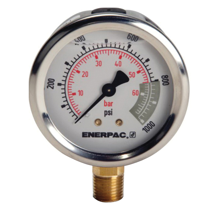ENERPAC® G Series G2514L Hydraulic Pressure Gauge, 2-1/2 in Dial, 0 to 1000 psi Measuring Range, +/-1.5 % Accuracy