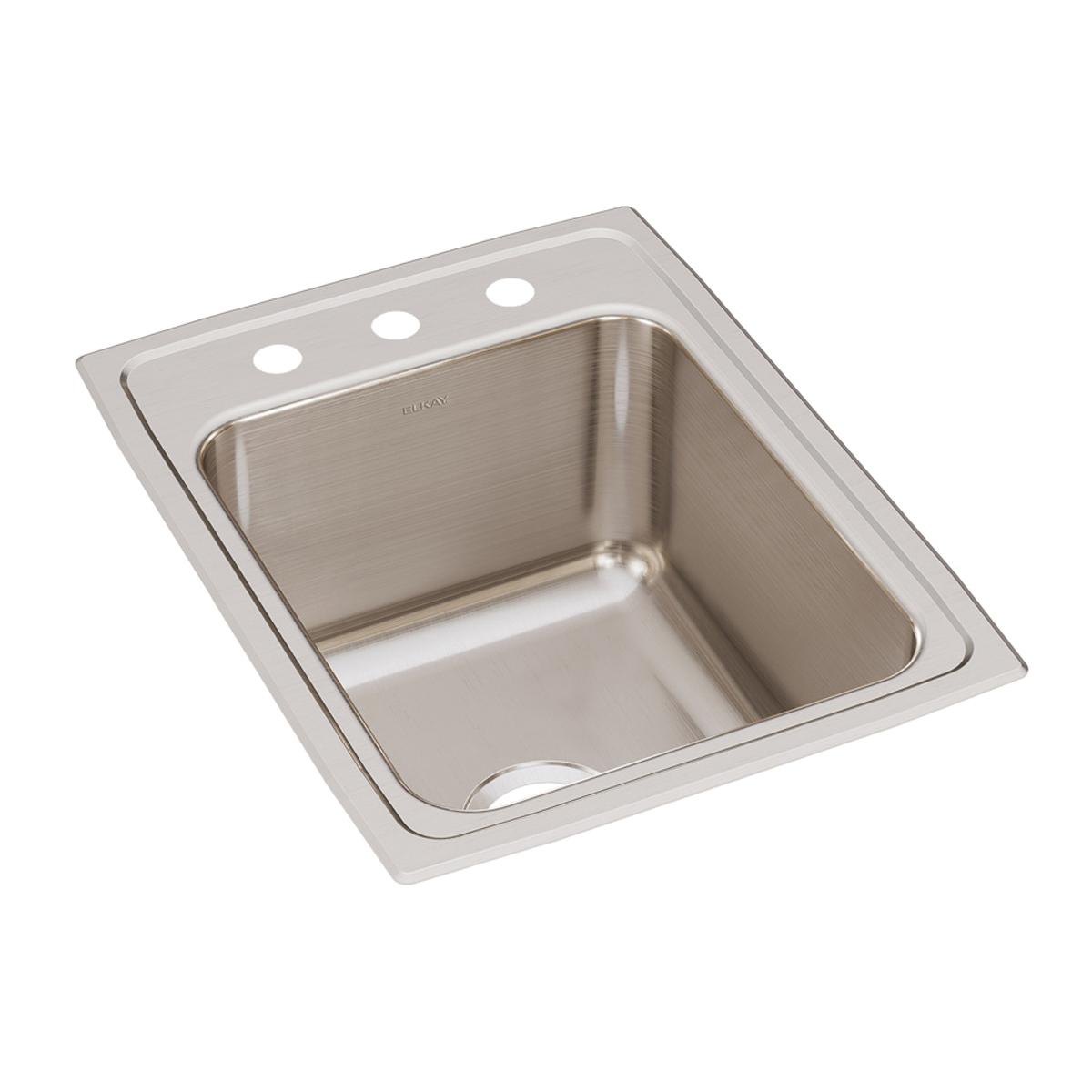 Elkay&reg; Lustertone&trade; Classic DLR1722103 Sink, Rectangular, 3 -Hole, Stainless Steel, Lustrous Satin, Domestic