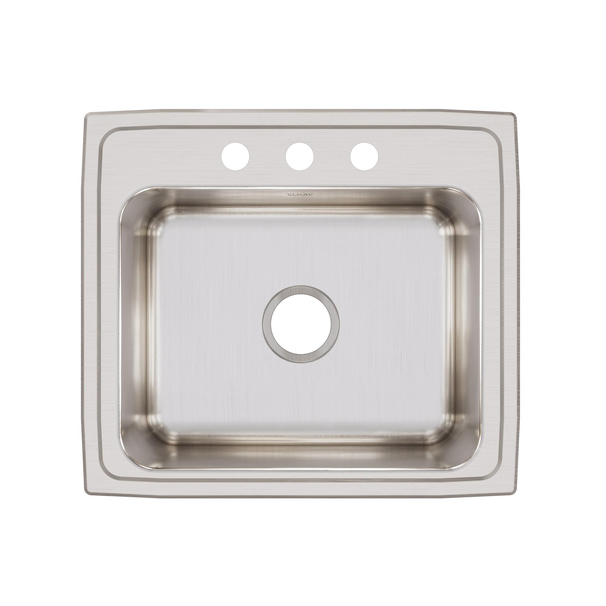 Elkay® Lustertone™ Classic DLR2219103 Sink, Rectangular, 3 -Hole, Stainless Steel, Lustrous Satin, Domestic
