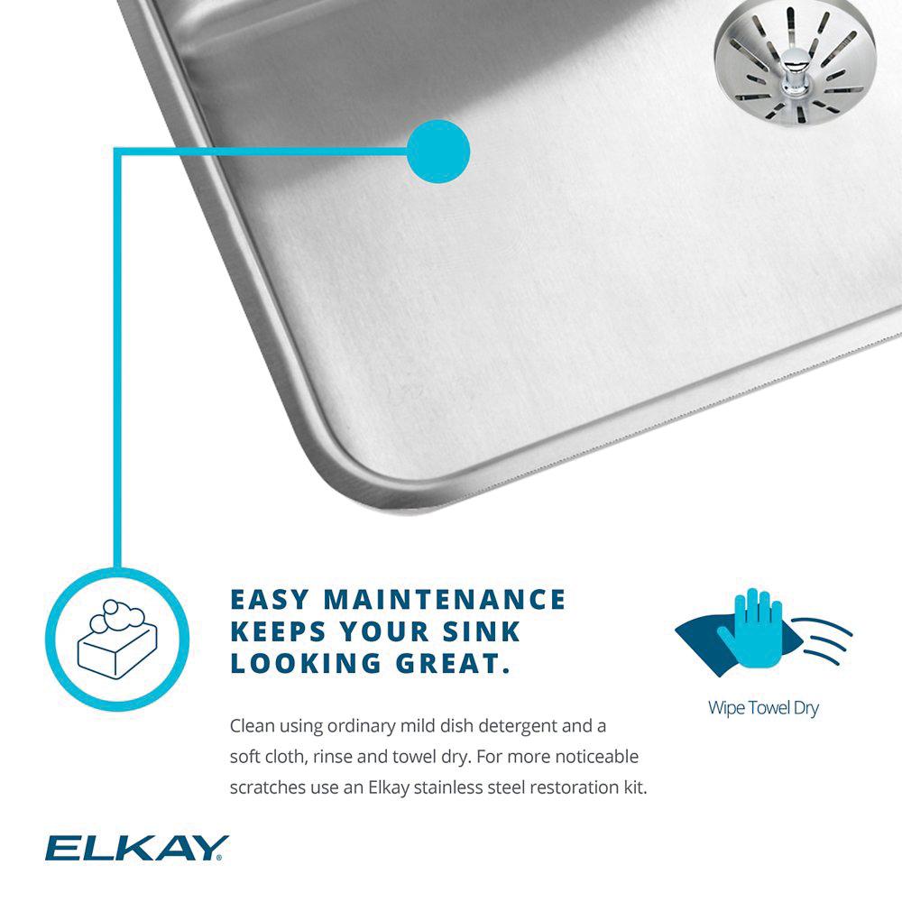 Elkay® Lustertone® Classic LR19182 Kitchen Sink, Rectangular, 2 -Hole, Stainless Steel, Lustrous Satin, Domestic