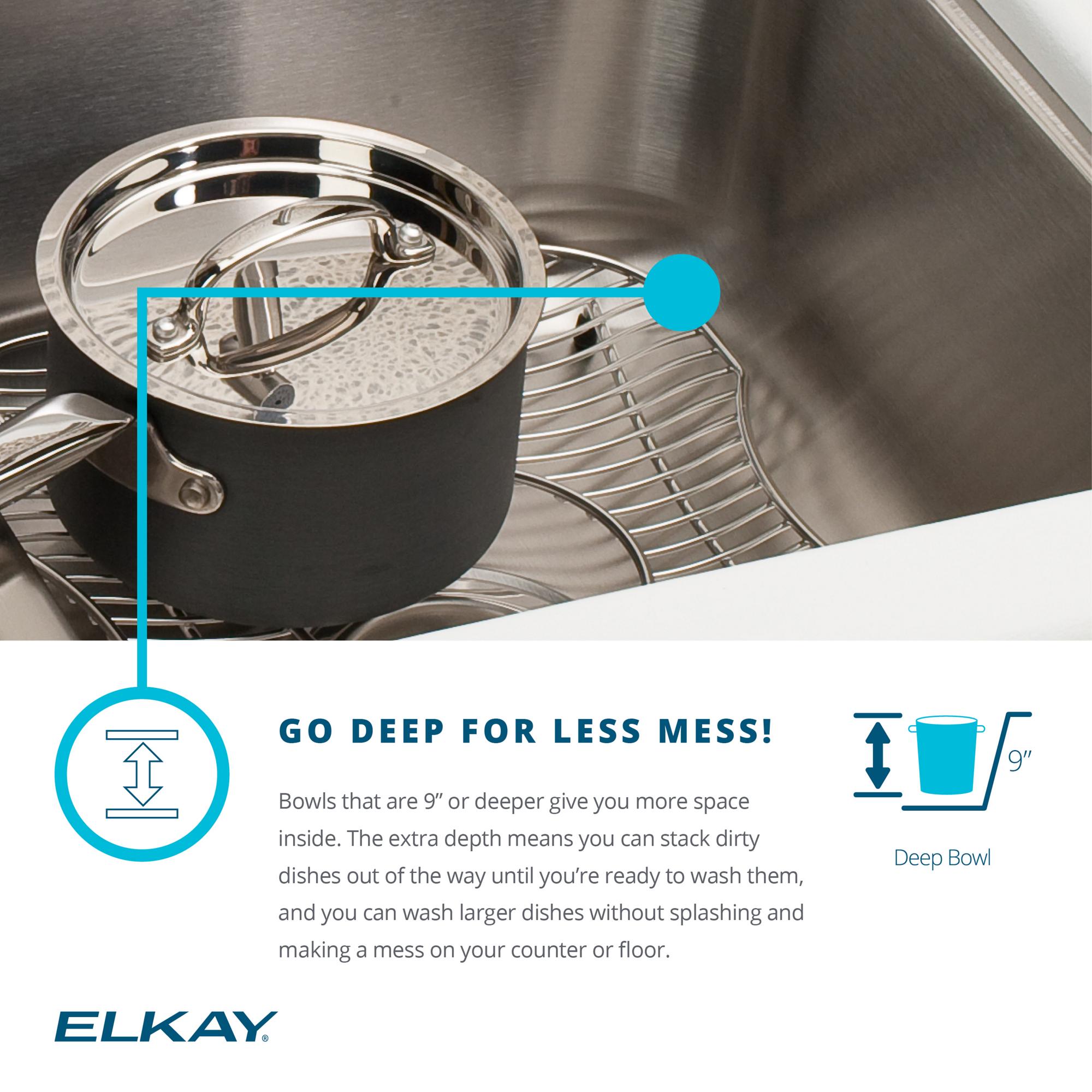 Elkay® Lustertone™ Classic DLR3319103 Sink, Square, 3 -Hole, Stainless Steel, Lustrous Satin, Domestic