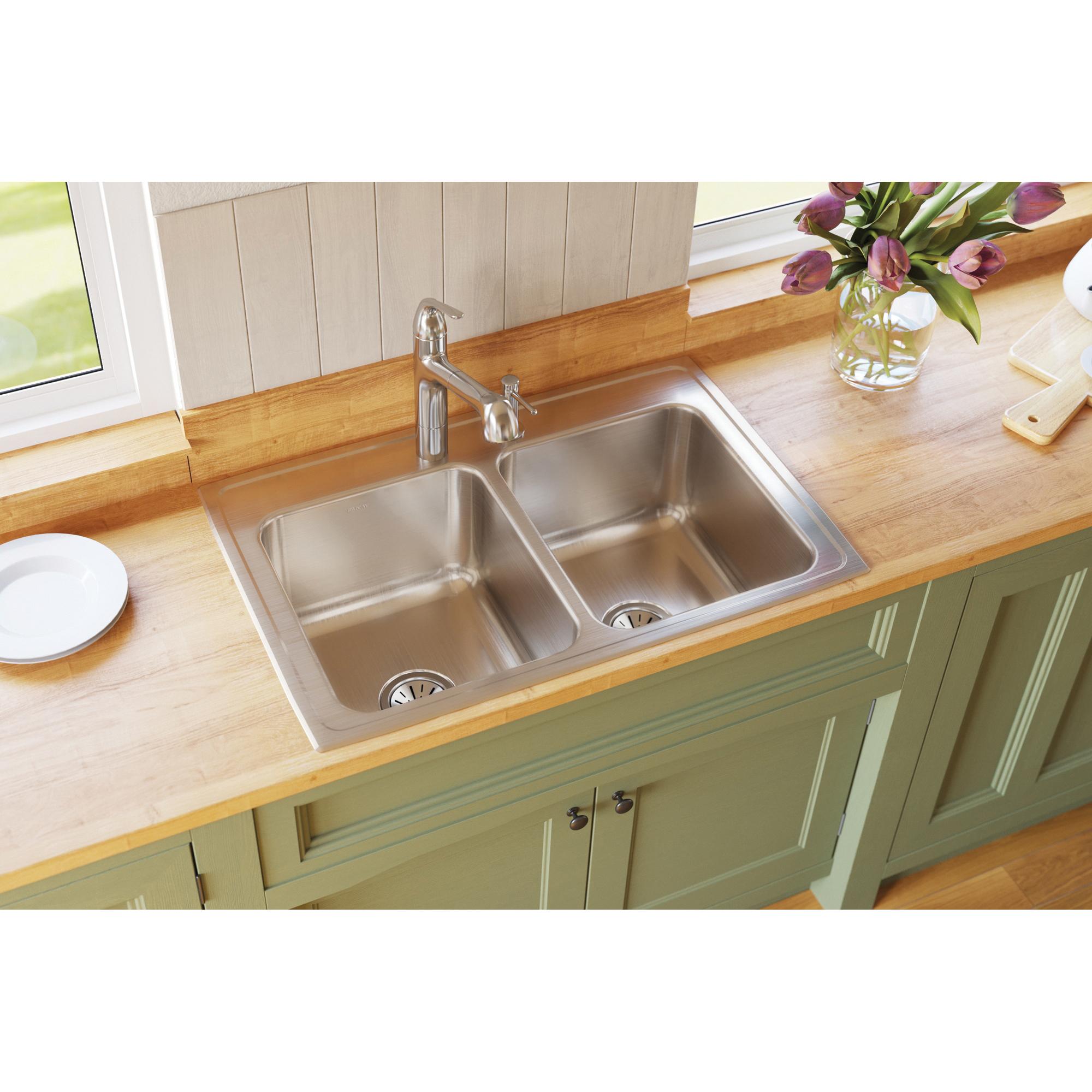Elkay® Lustertone™ Classic DLR3322103 Sink, Rectangular, 3 -Hole, Stainless Steel, Lustrous Satin, Domestic thumbnail 3