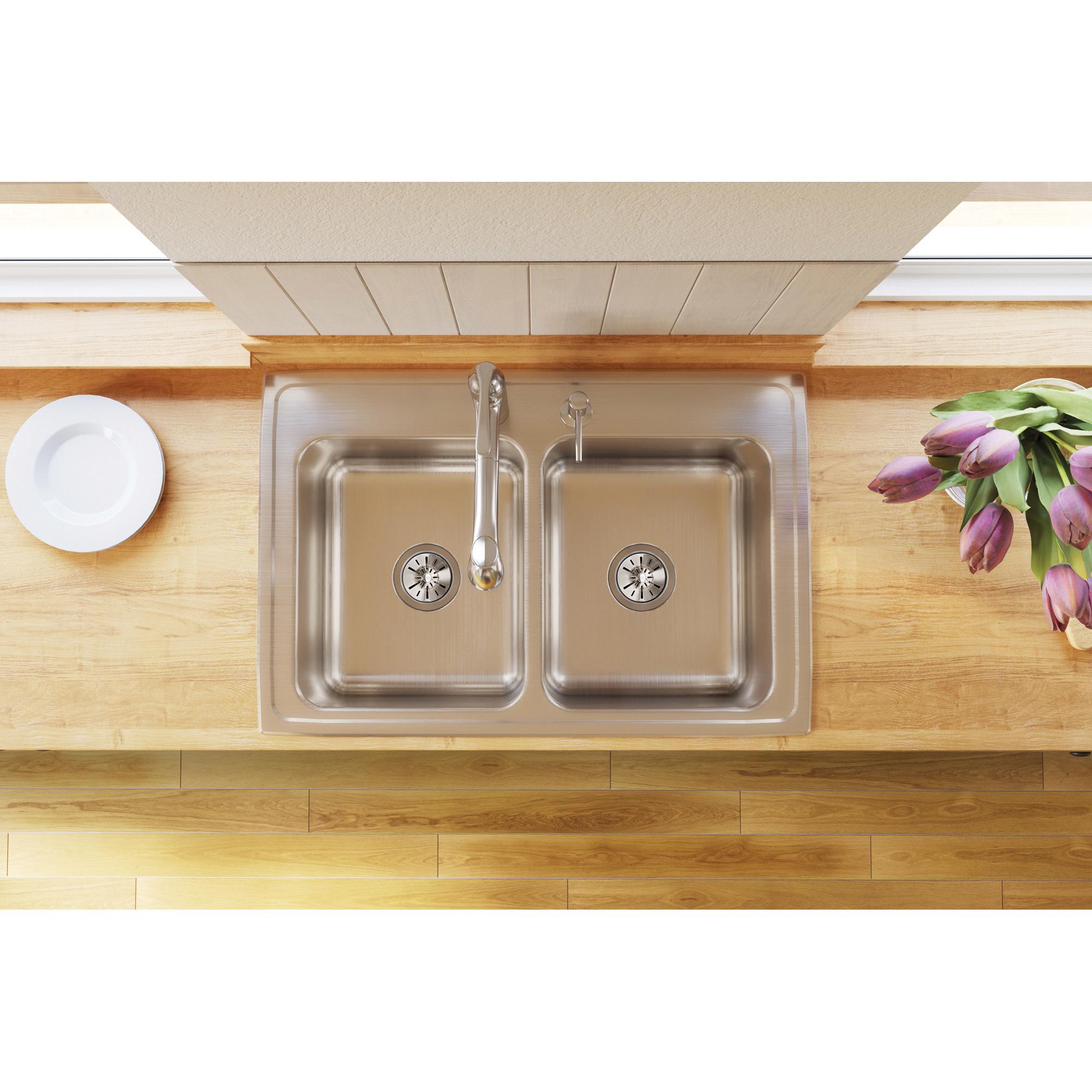 Elkay® Lustertone™ Classic DLR3322103 Sink, Rectangular, 3 -Hole, Stainless Steel, Lustrous Satin, Domestic thumbnail 2