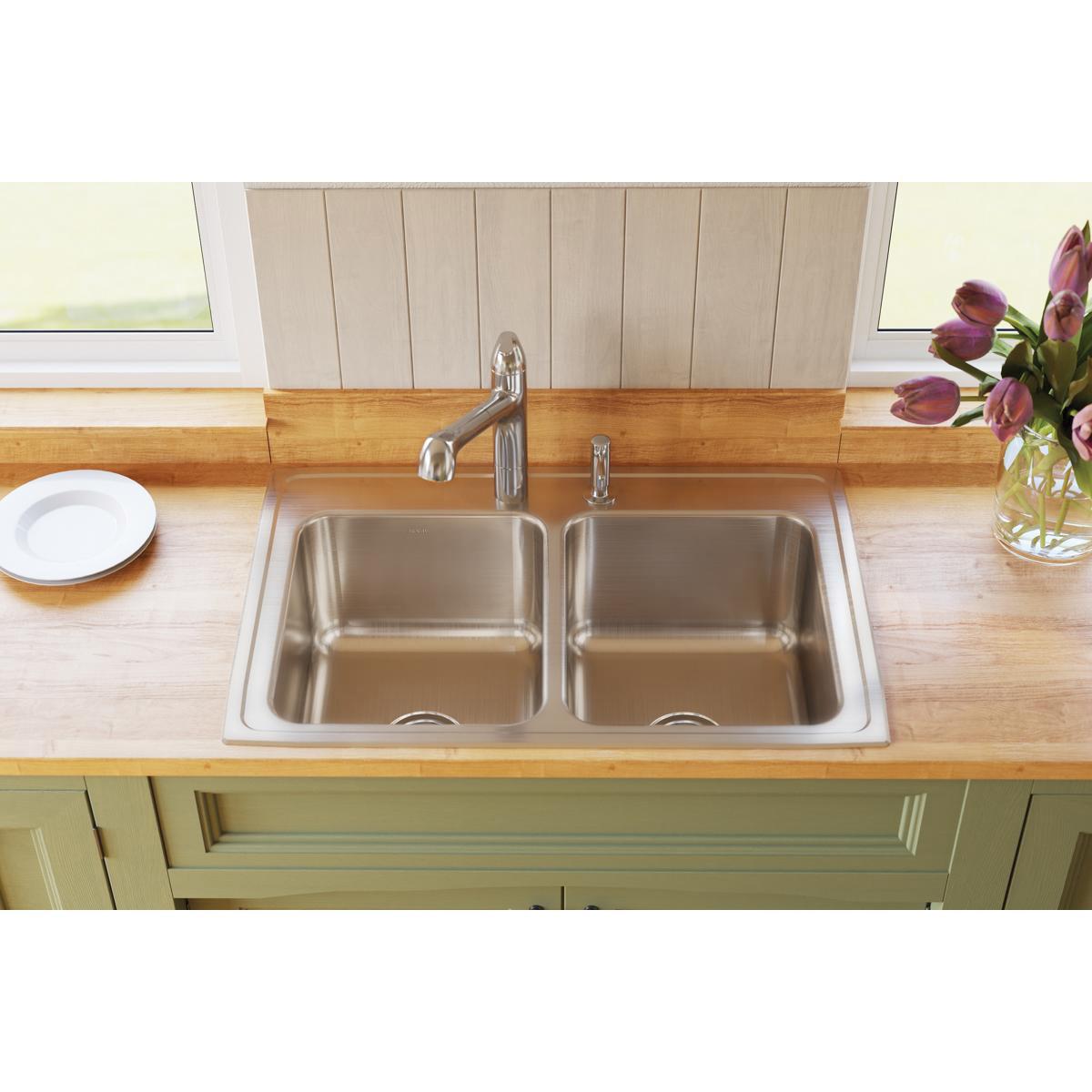 Elkay® Lustertone™ Classic DLR3322103 Sink, Rectangular, 3 -Hole, Stainless Steel, Lustrous Satin, Domestic thumbnail 4