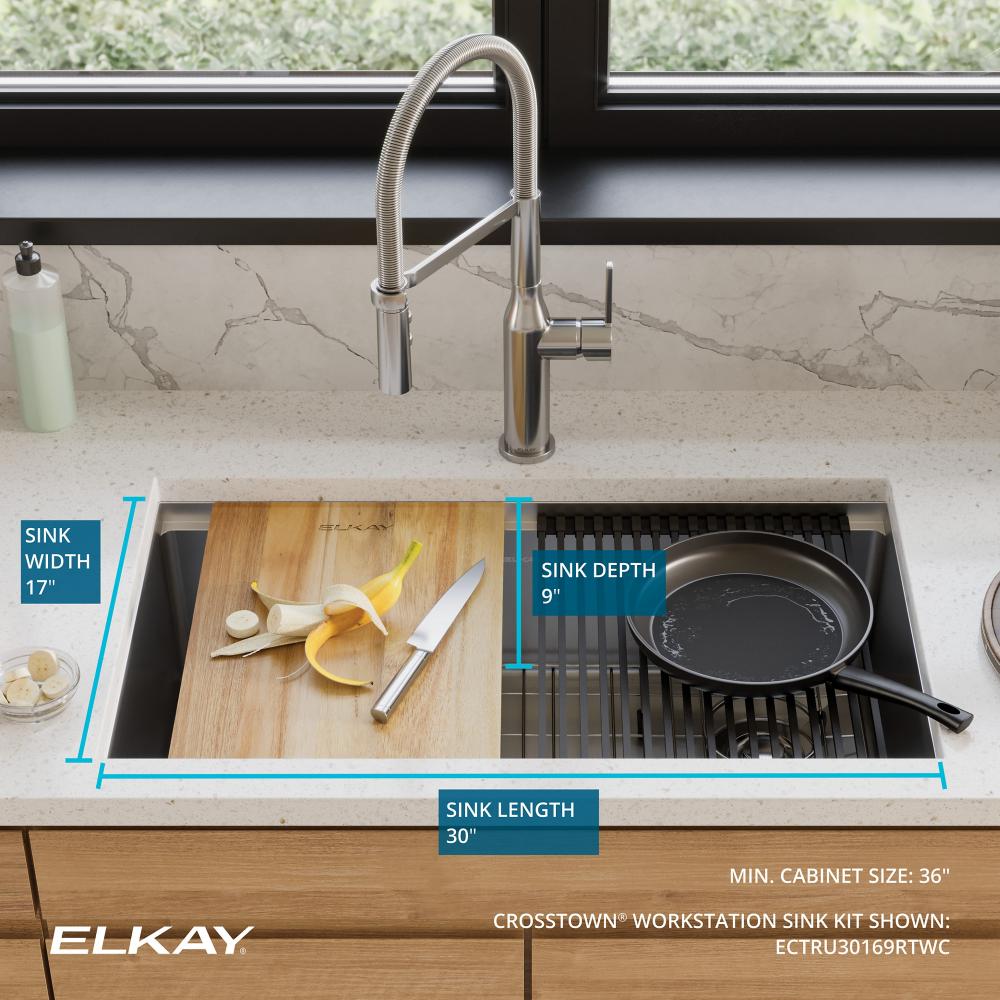 Elkay® Crosstown® ECTRU30169RTWC Kitchen Sink, Rectangular, 304 Stainless Steel, Polished Satin, Import thumbnail 2