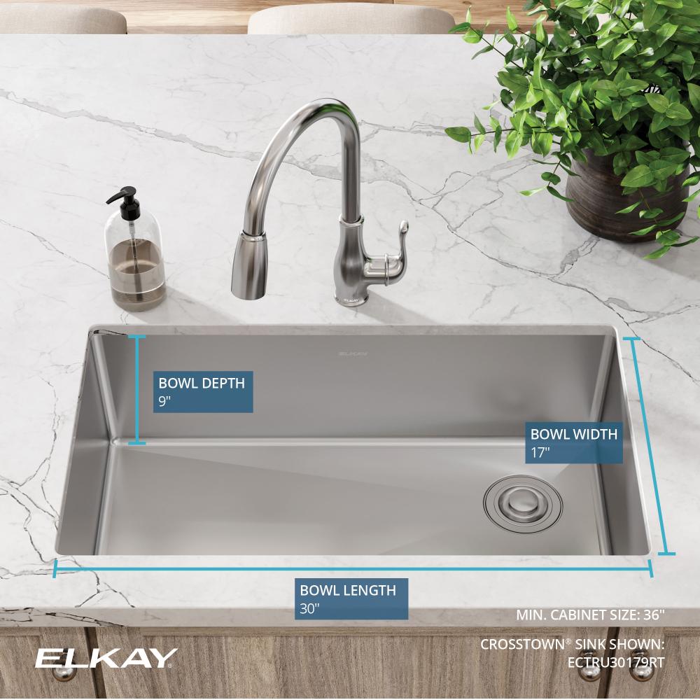 Elkay® Crosstown® ECTRU30179RT Kitchen Sink, Rectangular, 304 Stainless Steel, Polished Satin, Import thumbnail 2