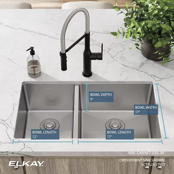 Elkay® Crosstown® ECTRU32179LT Kitchen Sink, Stainless Steel, Polished Satin, Import thumbnail 3