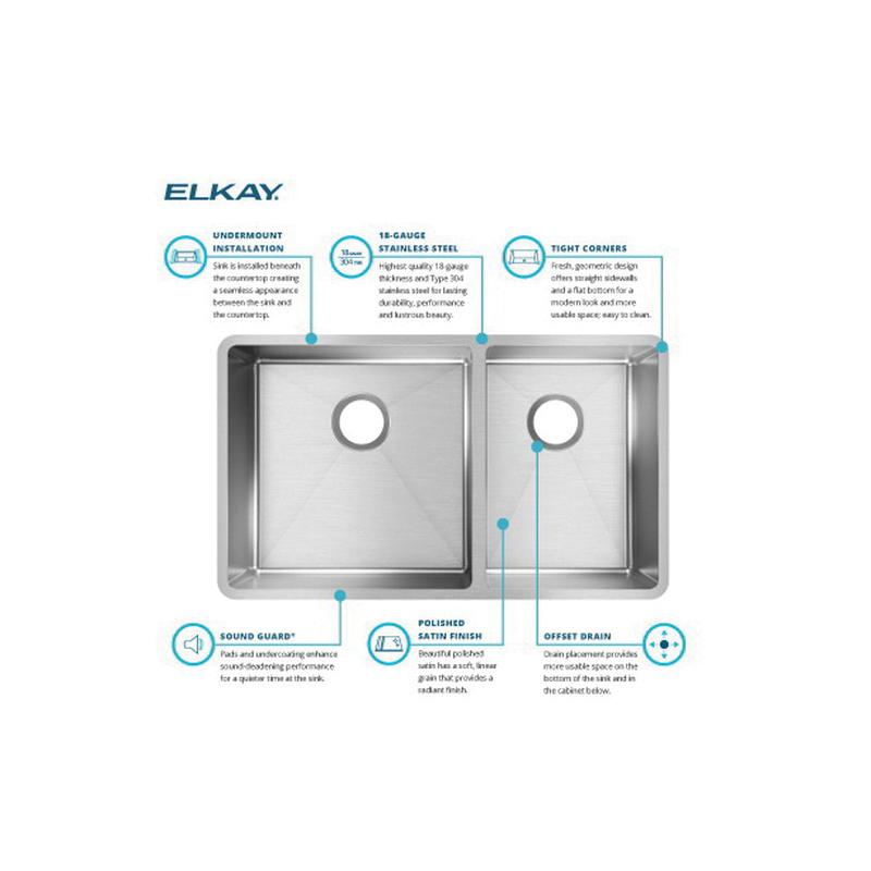 Elkay® Crosstown® ECTRU32179RT Kitchen Sink, Rectangular, 304 Stainless Steel, Polished Satin, Import thumbnail 2