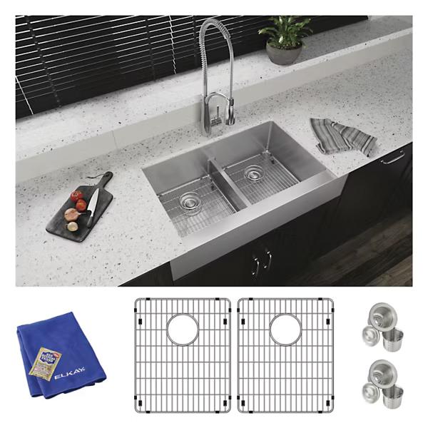 Elkay® Crosstown® ECTRUFA32179C Kitchen Sink Kit With Aqua Divide, Stainless Steel, Polished Satin, Import thumbnail 2