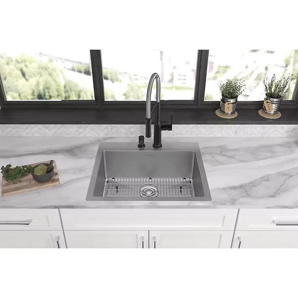 Elkay® Crosstown® ECTSR25229TBG2 Dual-Mount Kitchen Sink Kit, 2 -Hole, Stainless Steel, Polished Satin, Import