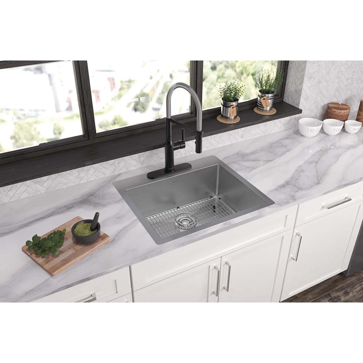 Elkay® Crosstown® ECTSR25229TBG3 Sink Kit, Rectangular, 3 -Hole, Stainless Steel, Polished Satin, Import thumbnail 4