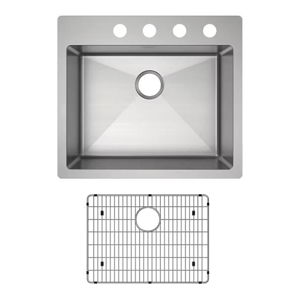 Elkay® Crosstown® ECTSR25229TBG4 Dual-Mount Kitchen Sink Kit, 4 -Hole, Stainless Steel, Polished Satin, Import