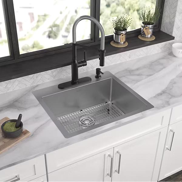 Elkay® Crosstown® ECTSR25229TBG4 Dual-Mount Kitchen Sink Kit, 4 -Hole, Stainless Steel, Polished Satin, Import thumbnail 3