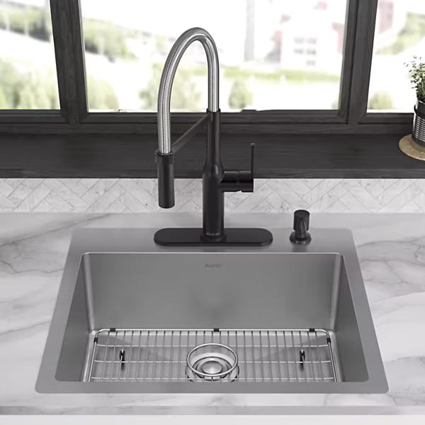 Elkay® Crosstown® ECTSR25229TBG4 Dual-Mount Kitchen Sink Kit, 4 -Hole, Stainless Steel, Polished Satin, Import thumbnail 4