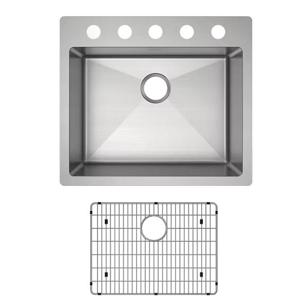 Elkay® Crosstown® ECTSR25229TBG5 Dual-Mount Kitchen Sink Kit, 5 -Hole, Stainless Steel, Polished Satin, Import