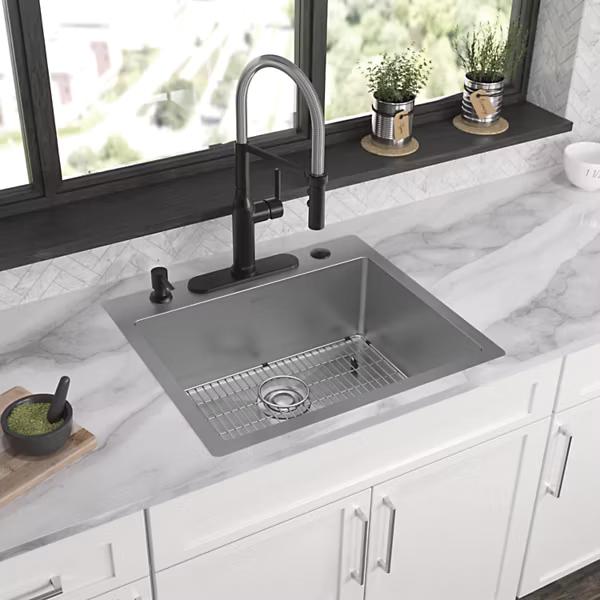Elkay® Crosstown® ECTSR25229TBG5 Dual-Mount Kitchen Sink Kit, 5 -Hole, Stainless Steel, Polished Satin, Import thumbnail 4