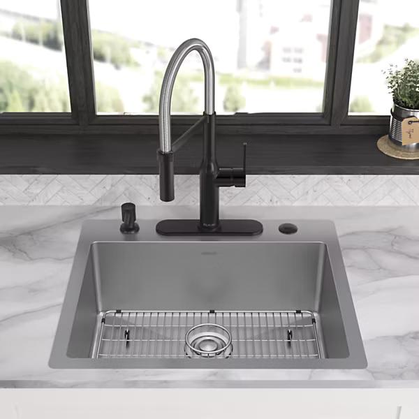 Elkay® Crosstown® ECTSR25229TBG5 Dual-Mount Kitchen Sink Kit, 5 -Hole, Stainless Steel, Polished Satin, Import thumbnail 3