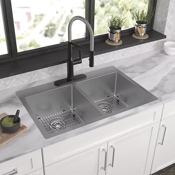 Elkay® Crosstown® ECTSR33229TBG3 Dual-Mount Kitchen Sink Kit, 3 -Hole, Stainless Steel, Polished Satin, Import thumbnail 2