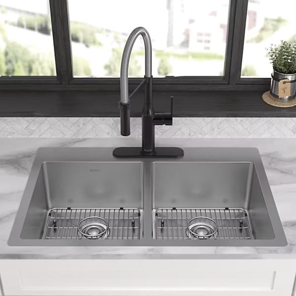 Elkay® Crosstown® ECTSR33229TBG3 Dual-Mount Kitchen Sink Kit, 3 -Hole, Stainless Steel, Polished Satin, Import