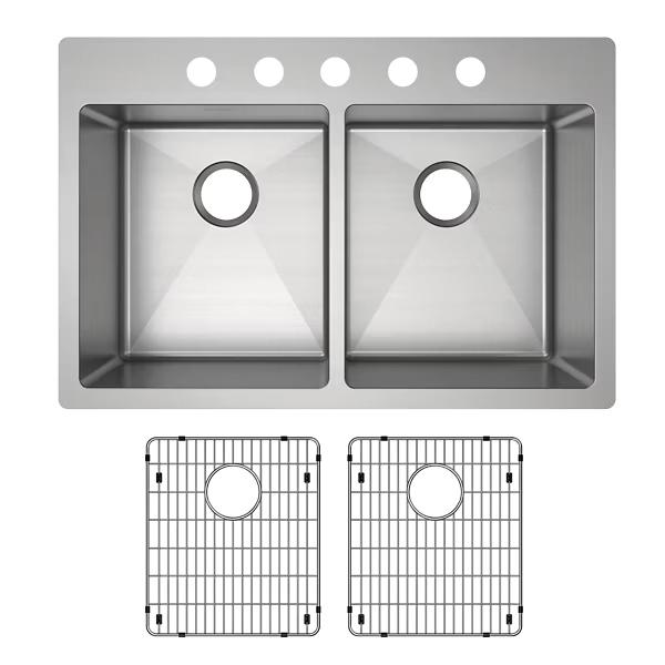 Elkay® Crosstown® ECTSR33229TBG5 Dual-Mount Kitchen Sink Kit, 5 -Hole, Stainless Steel, Polished Satin, Import thumbnail 4