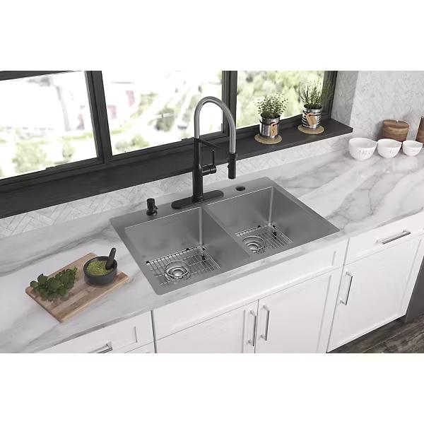 Elkay® Crosstown® ECTSR33229TBG5 Dual-Mount Kitchen Sink Kit, 5 -Hole, Stainless Steel, Polished Satin, Import thumbnail 2