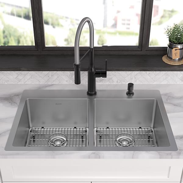 Elkay® Crosstown® ECTSR33229TBGFR2 Kitchen Sink Kit, 2-Hole, 304 Stainless Steel, Polished Satin, Import thumbnail 4