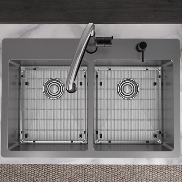 Elkay® Crosstown® ECTSR33229TBGFR2 Kitchen Sink Kit, 2-Hole, 304 Stainless Steel, Polished Satin, Import thumbnail 2