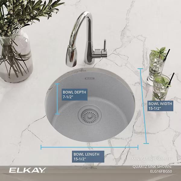 Elkay® Classic® ELG16FBGS0 Bar Sink, Quartz, Greystone, Import