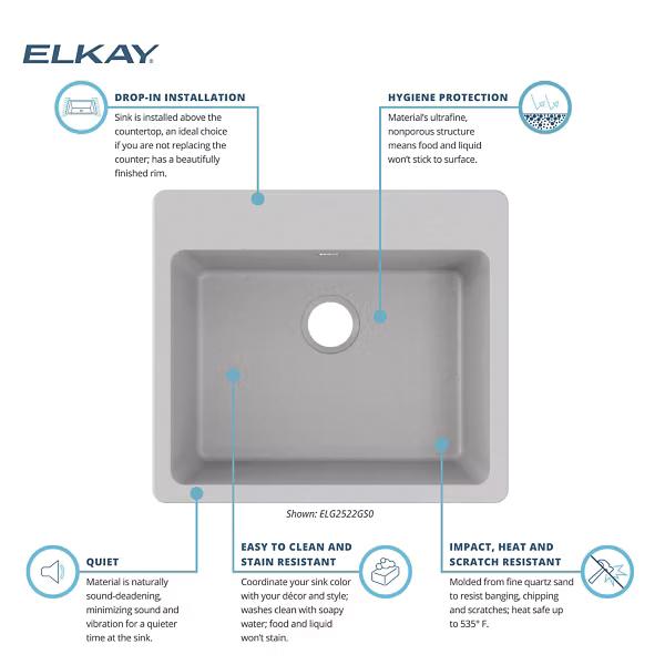 Elkay® Classic® ELG2522GY0 Kitchen Sink, Quartz, Gray, Import thumbnail 3