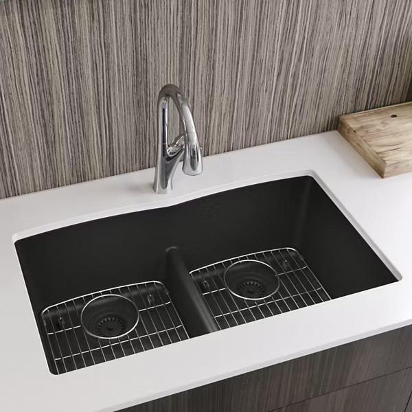 Elkay® Classic® ELGDULB3322BK0 Kitchen Sink With Aqua Divide, Quartz, Black, Import thumbnail 2