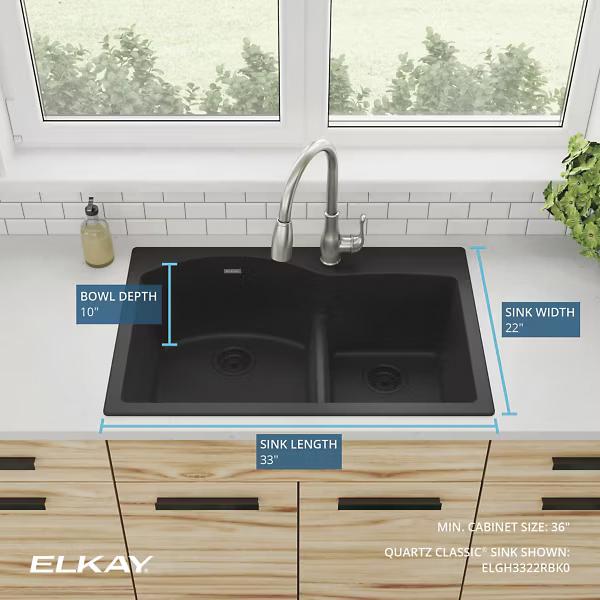 Elkay® Classic® ELGH3322RBK0 Kitchen Sink With Aqua Divide, Quartz, Black, Import thumbnail 4