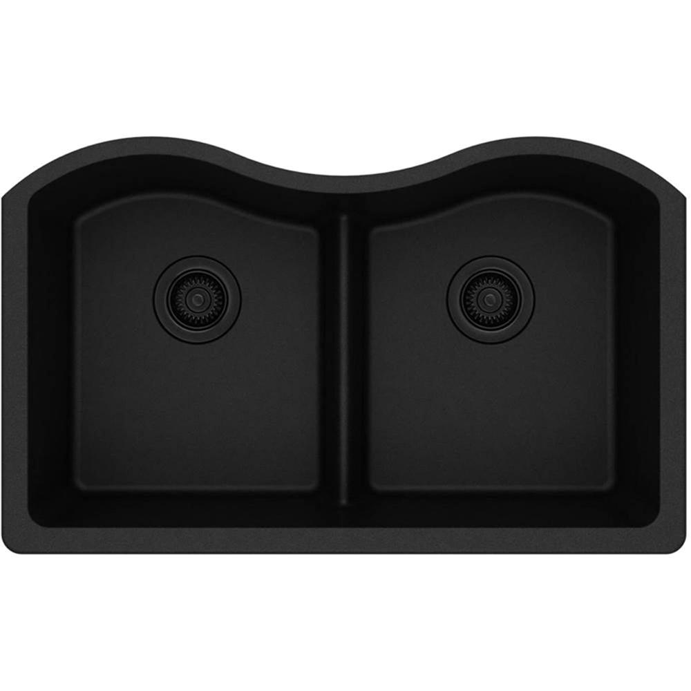 Elkay® Gourmet Double Bowl Granite Undermount Kitchen Sink, 33 inch x 20-1/8 inch, 9-1/2 inch Deep, Black