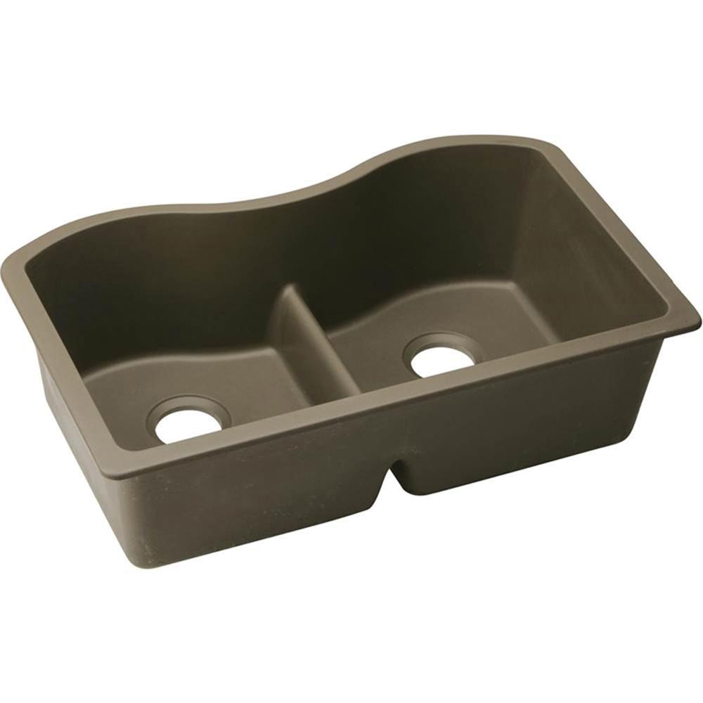 Elkay® Gourmet Double Bowl Granite Undermount Kitchen Sink, 33 inch x 20-1/8 inch, 9-1/2 inch Deep, Mocha