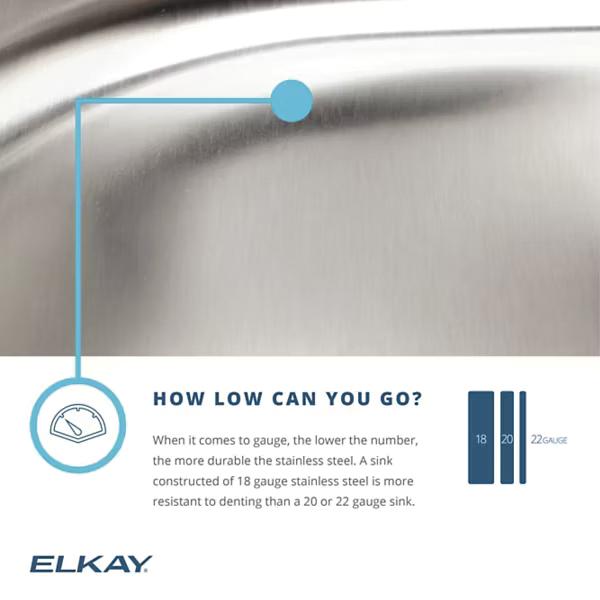 Elkay® Lustertone Classic ELUH1418PD Kitchen Sink, Stainless Steel, Lustrous Satin