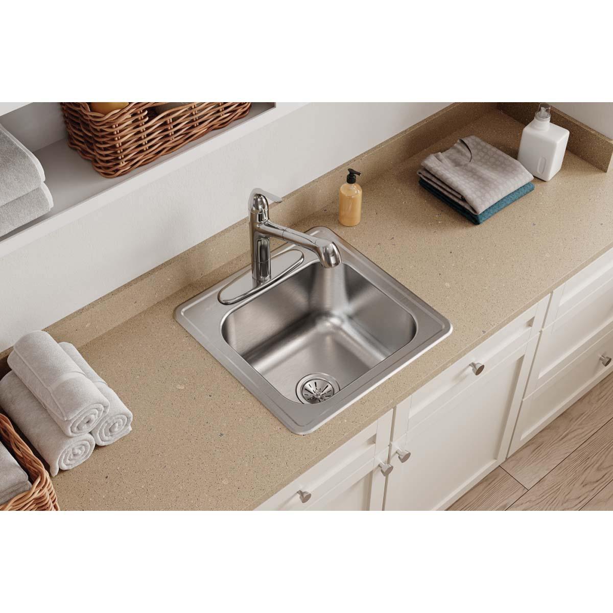 Elkay® Celebrity ESE2020103 Laundry Sink, 20 in L, 20 in W, 10.13 in H, Drop-In Mounting, 304 Stainless Steel thumbnail 2