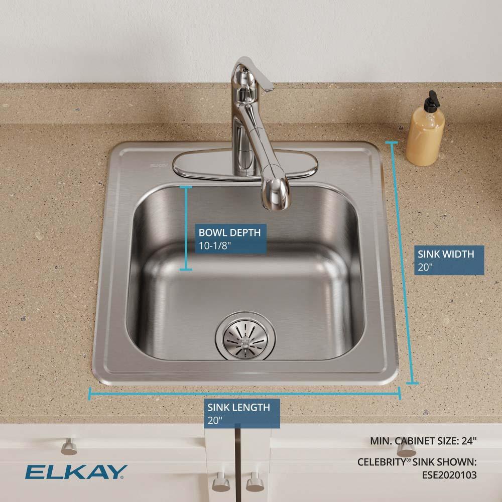 Elkay® Celebrity ESE2020103 Laundry Sink, 20 in L, 20 in W, 10.13 in H, Drop-In Mounting, 304 Stainless Steel