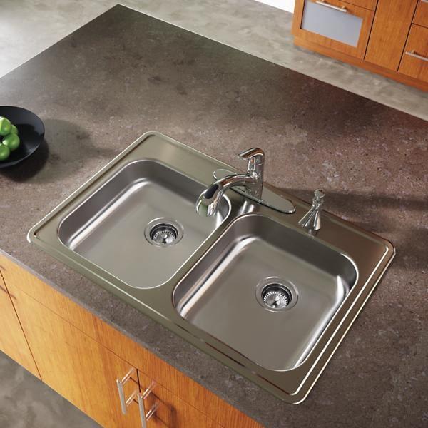 Elkay® Dayton® GE233224 Equal Double Bowl Sink, 4-Hole -Hole, 300 Stainless Steel, Satin, Domestic thumbnail 2