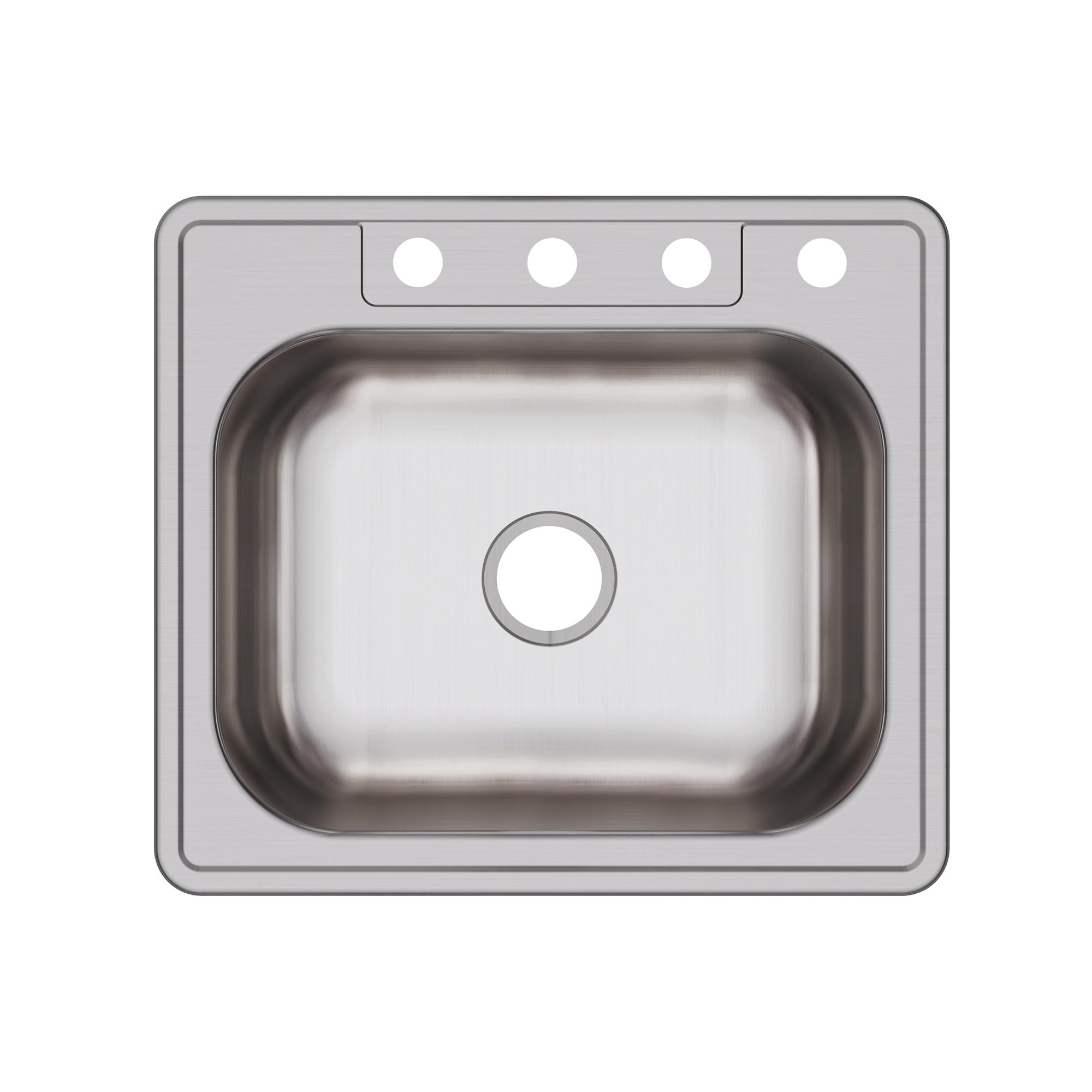 Elkay® Kingsford K125224 Sink, Rectangular, 4 -Hole, Stainless Steel, Satin, Domestic
