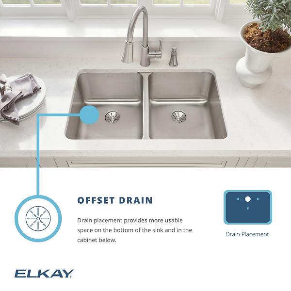 Elkay® Lustertone® Classic LGR33224 Kitchen Sink, 4-Hole, Stainless Steel, Lustrous Satin, Domestic