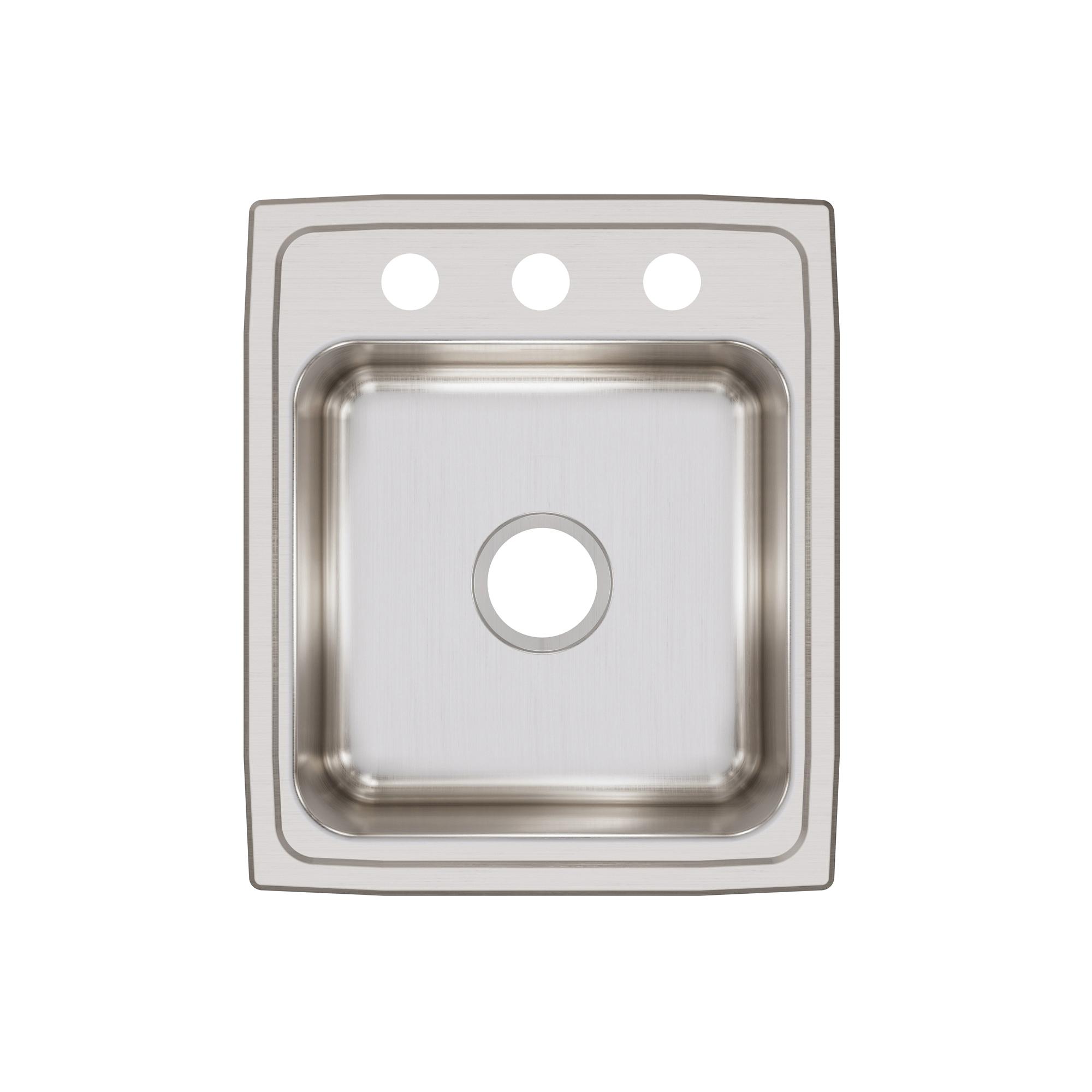 Elkay® Lustertone™ Classic LR17203 Sink, Square, 3 -Hole, Stainless Steel, Lustrous Satin, Domestic