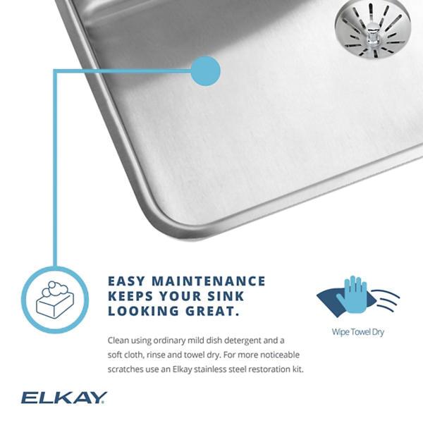 Elkay® Lustertone® Classic LR2501 Kitchen Sink, 1-Hole, Stainless Steel, Lustrous Satin, Domestic thumbnail 4