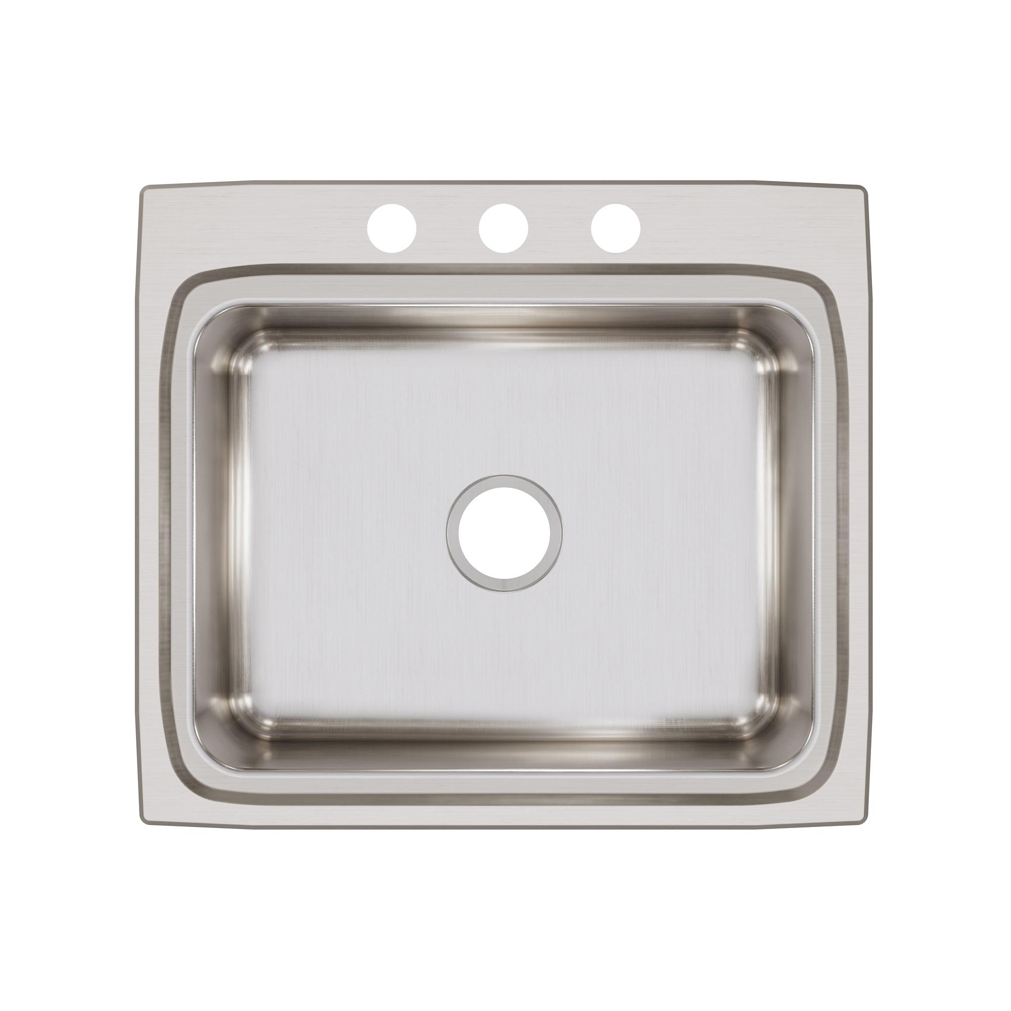 Elkay® Lustertone™ Classic LR25223 Sink, Rectangular, 3 -Hole, Stainless Steel, Lustrous Satin, Domestic