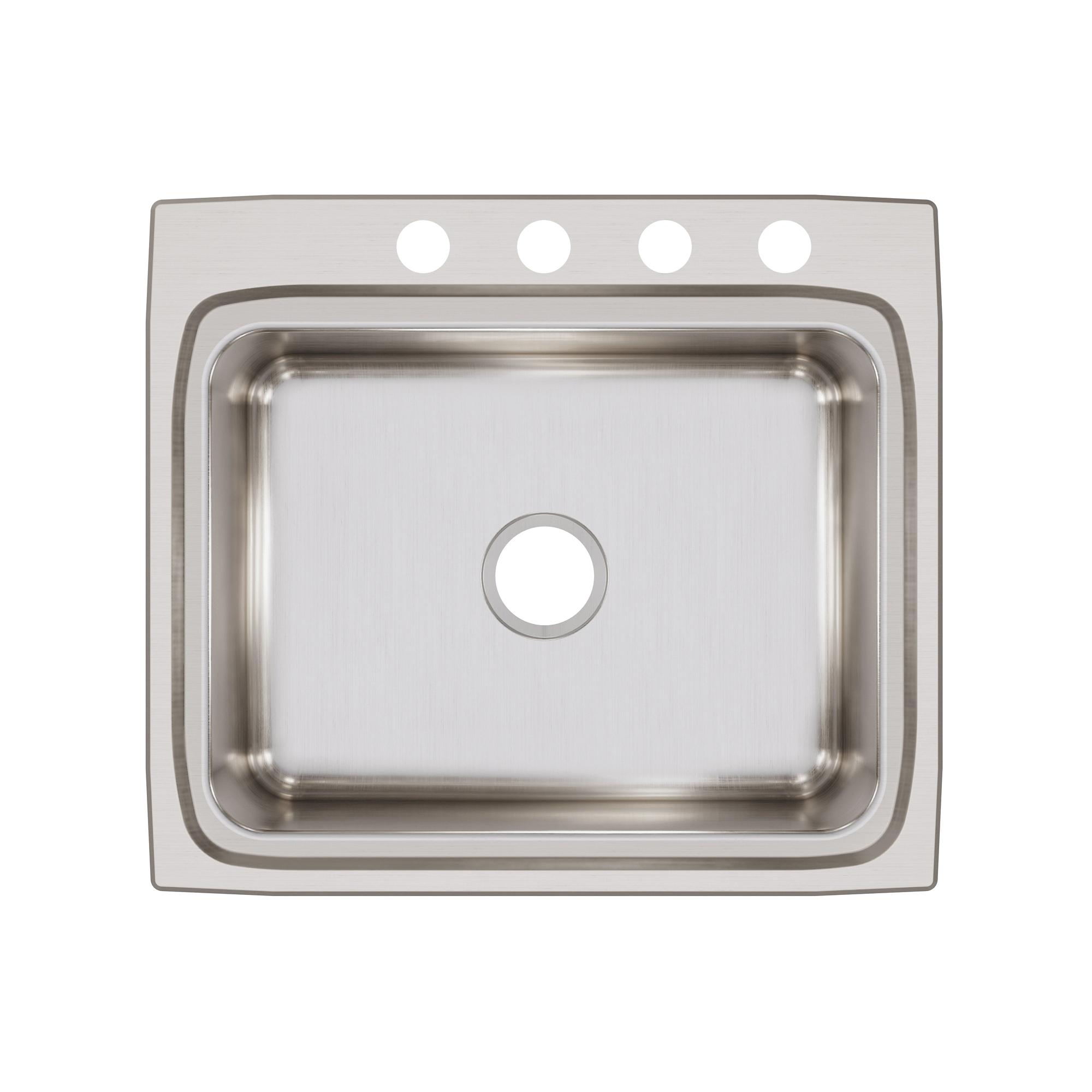 Elkay® Lustertone™ Classic LR25224 Sink, Rectangular, 4 -Hole, Stainless Steel, Lustrous Satin, Domestic
