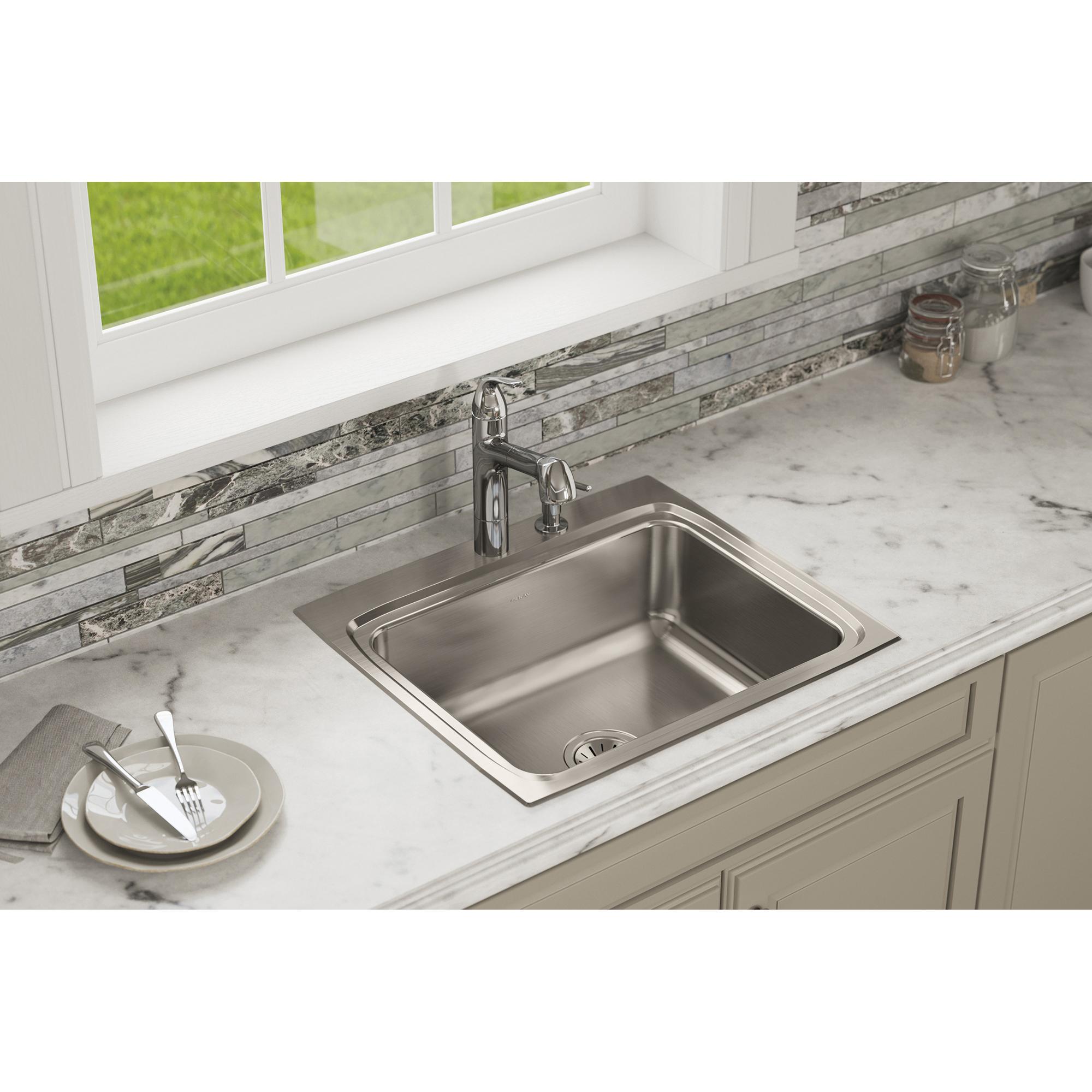 Elkay® Lustertone™ Classic LR25224 Sink, Rectangular, 4 -Hole, Stainless Steel, Lustrous Satin, Domestic thumbnail 2