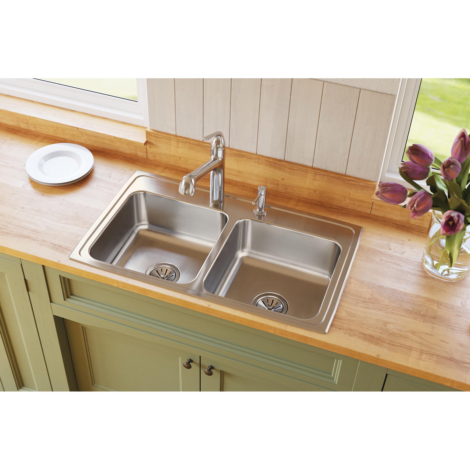 Elkay® Lustertone™ Classic LR33193 Sink, Rectangular, 3 -Hole, Stainless Steel, Lustrous Satin, Domestic thumbnail 2